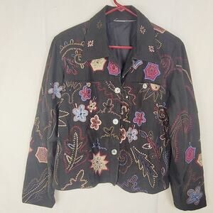 Vintage Yak Magik floral embroidered beaded jacket Size L black Western Boho